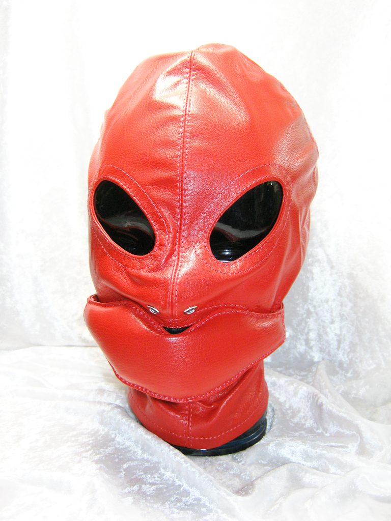 BDSM-Kopfhaube aus echtem Leder mit der Knebelmaske