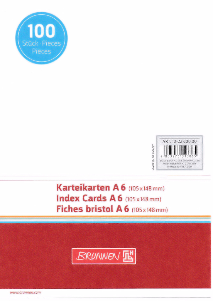Karteikarten - Blanko A6 von Brunnen (Art.Nr.: 10-22 600 00).