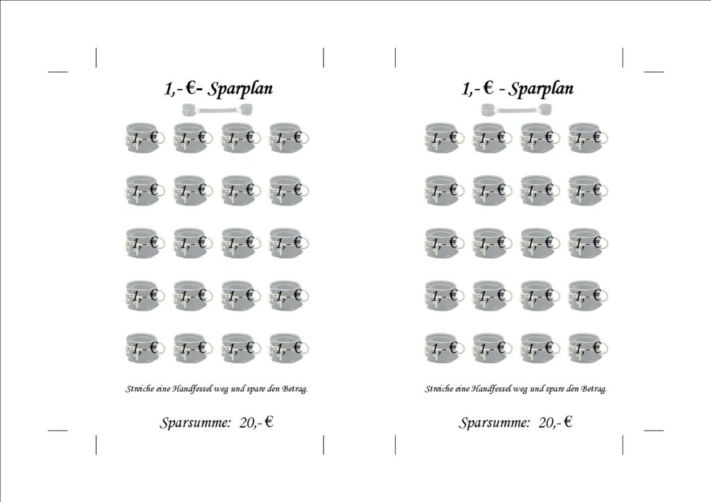 Erotischer Sparplan -  Sparchallenges - Größe DINA4 mit Schneidemarkierungen